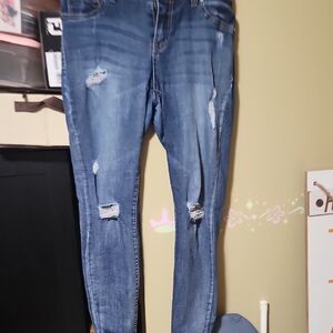 Maurices Blue Skinny Jeans with Distressed Details